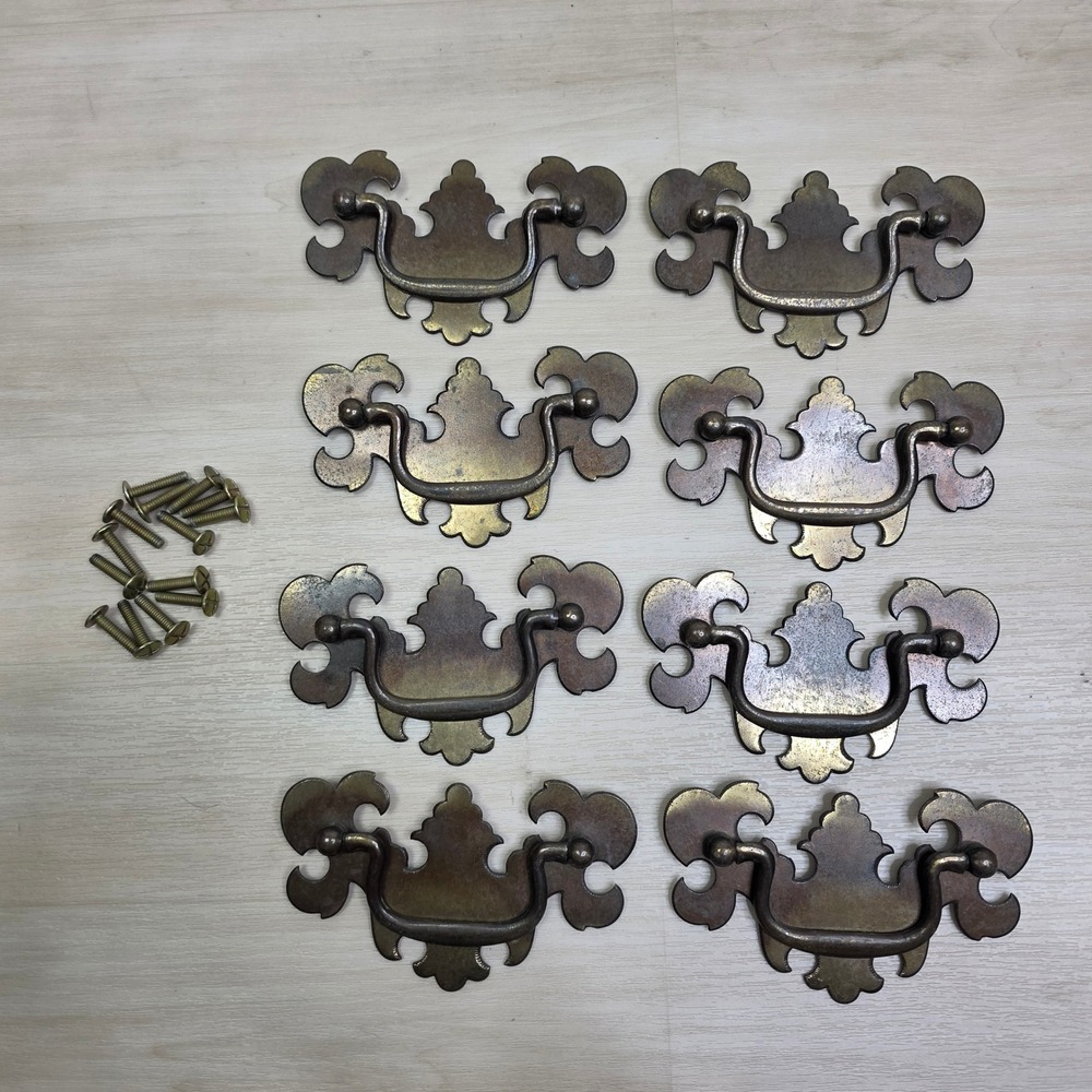 8 Vintage Brass Batwing Bail Pulls Chippendale Style Furniture Handles 4 inch CC